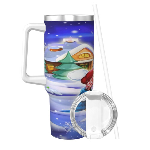 Copo térmico personalizado de aço inoxidável de 40 oz com alça e 1