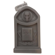 Halloween theelichtjes in de vorm van een zwarte grafsteen met doodskopmotief (12 stuks)