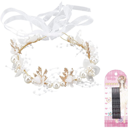Bijou de tête en forme de fleur de cristal avec strass, perles et alliage