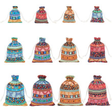 Sacs cadeaux à cordon style bohème en lin et toile de jute (12 pièces)