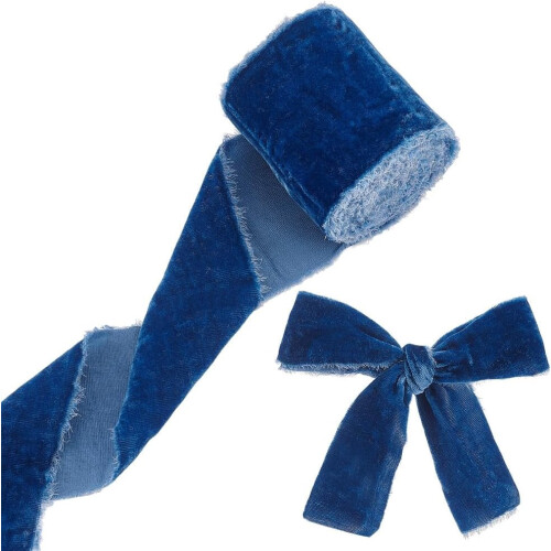 Ruban de velours de soie bleu de 3 yards et 3 pouces de large