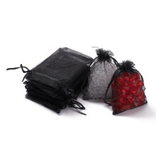 Sachets cadeaux en organza noir 12 x 9 cm avec cordon de serrage, lot de 100