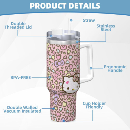 Vaso personalizado de Hello Kitty de 40 oz, acero inoxidable 2