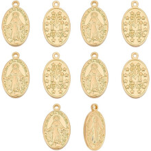 10 Stück ovale Anhänger mit Maria-Motiv, 18 Karat vergoldet