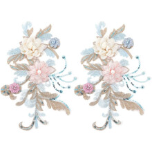 Applique florale 3D en dentelle avec sequins 7,6 x 10,4 pouces (2 pièces)