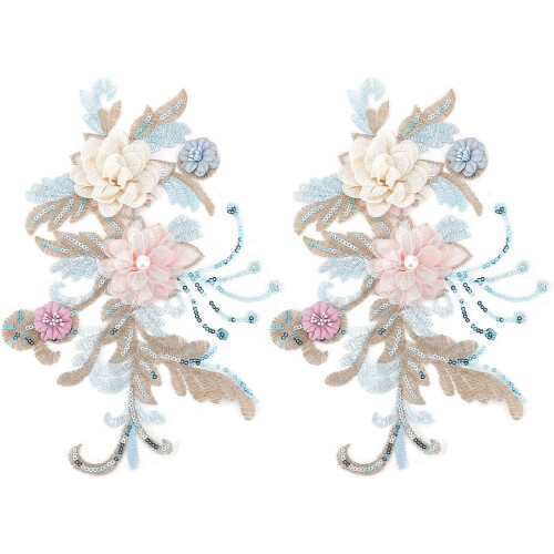 Aplique de renda floral 3D com lantejoulas, 7,6 x 10,4 polegadas (2 peças)