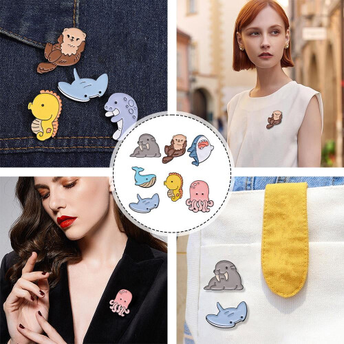 Broche de esmalte com tema de vida marinha e oceano (1 peça) 1