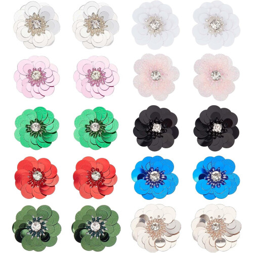Applique florale à paillettes et strass (20 pièces)