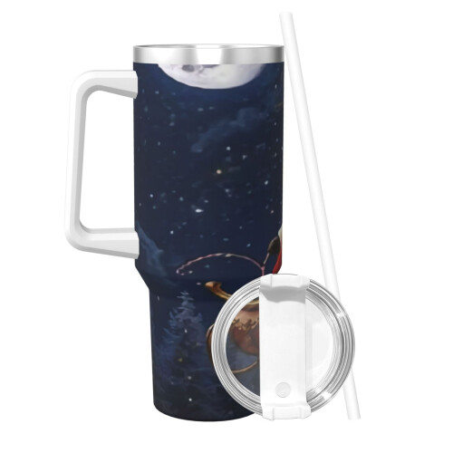 Copo térmico de aço inoxidável de 40 oz com alça e canudo. 1