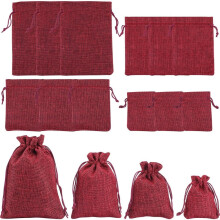 Jute-Geschenktüten, dunkelrot, 16 Stück, 9–16 cm, Beutel mit Kordelzug