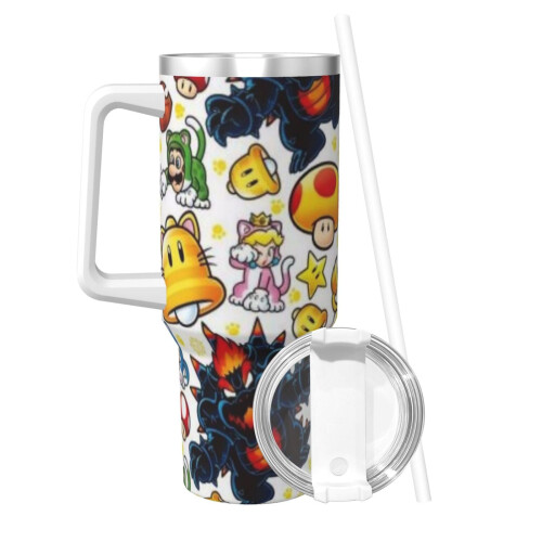 Ποτήρι Mario από ανοξείδωτο ατσάλι 40oz με λαβή και καλαμάκι 1