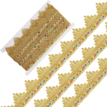 Bordure en dentelle métallique à paillettes dorées, 1,5 pouce, 5 yards