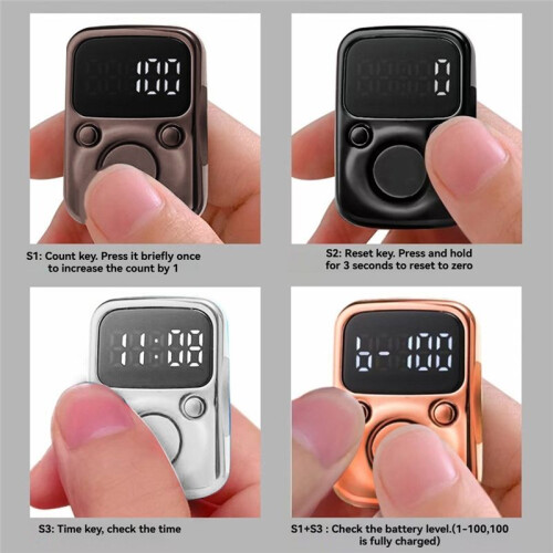 LED Electronic Counter Rechargeable with  Counter Convenient 5-Digit Adjustable Finger Ring Counter Brown 2