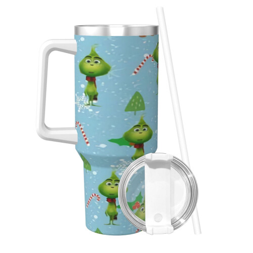 Copo térmico de aço inoxidável de 40 oz com alça e canudo. 1