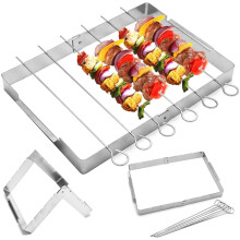 Support Ă brochettes pour barbecue en acier inoxydable pliable et rotatif, lot de 6