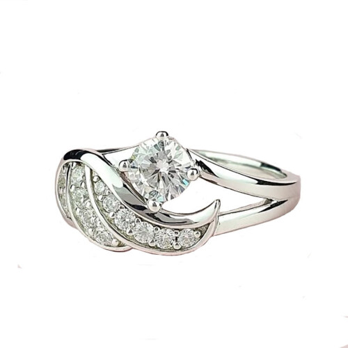 Anello da donna Yuehao con piuma cava e zirconi, in argento.