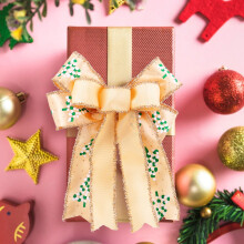 Beige kerststrikken voor kerstboomkrans/slinger 9,84 x 7,08 inch