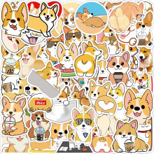 Voděodolné vinylové samolepky s corgi, 50 ks