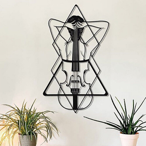 Viool wanddecoratie van metaal, veelkleurig.