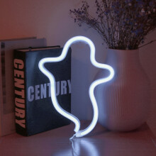 Luminária noturna de LED em formato de fantasma de Halloween com base para decoração de quarto.