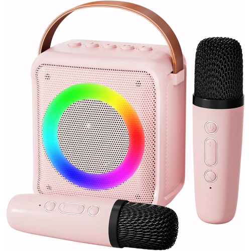 Portable Bluetooth Karaoke Machine with 2 Wireless Mics and 1