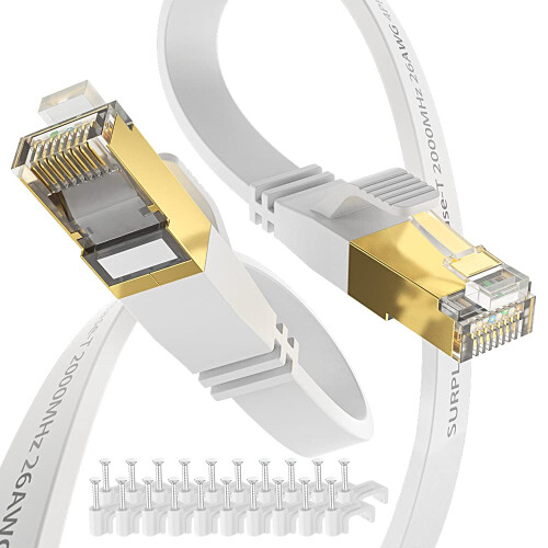 Cat8 Ethernet-kabel hvit 15 m 40 Gbps skjermet solid kjerne