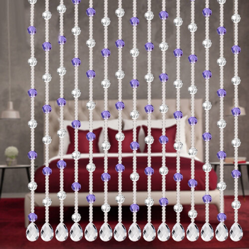 Transparenter Glasperlenvorhang, 213 cm lang, 2-teilig mit Ringen
