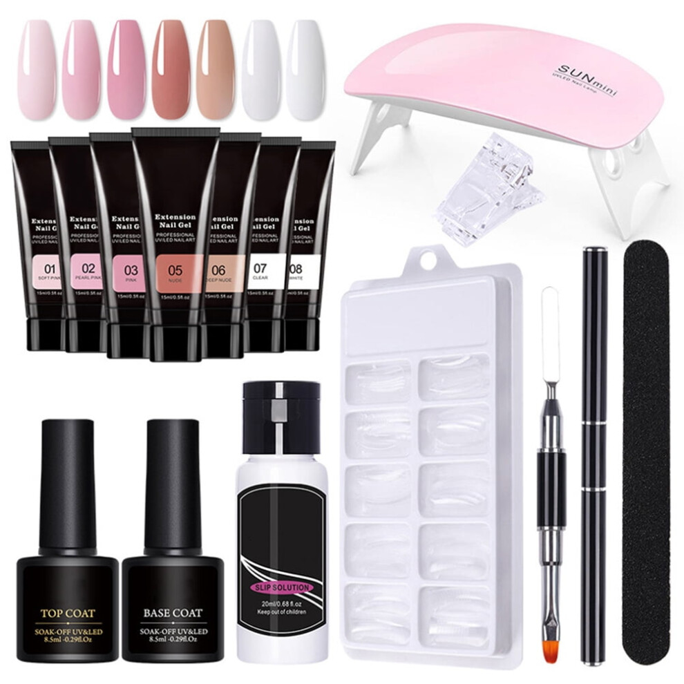Poly Nail Gel Starter Kit with Extension Gel, Forms, UV