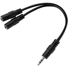 Stereokabel, 3,5-mm-Klinkenstecker auf Doppelklinke, 15 cm, schwarz