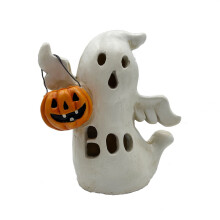 Decor de Halloween cu statuie de dovleac și fantomă din rășină