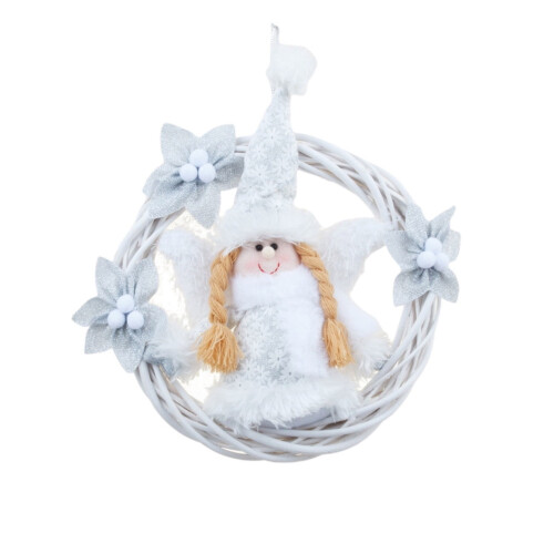 Guirlanda de Natal de vime com anjo branco (1 peça)