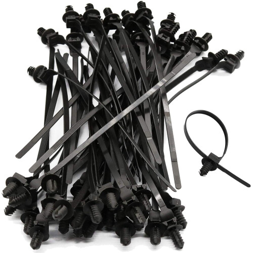 Attaches de câble en nylon à fixation par pression, lot de 50, noires