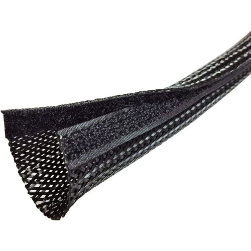Flettet kabelmuffe med velcro, 3 m sort