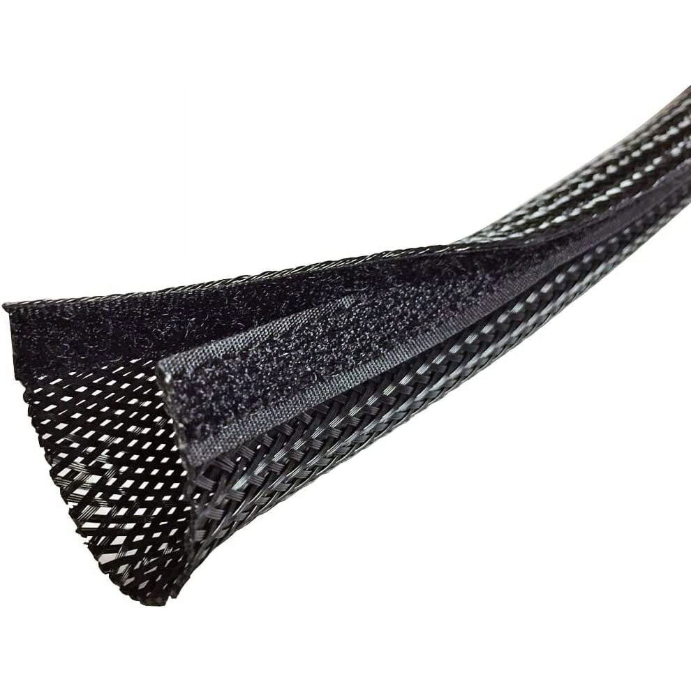 Braided Cable Sleeve With Hook And Loop 10 Ft Black 354484124517