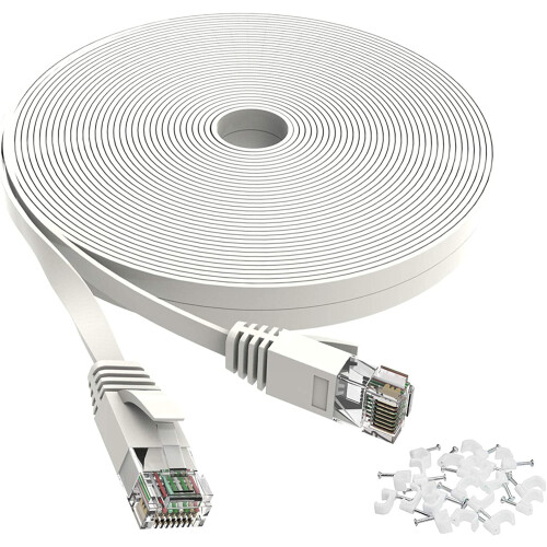 Καλώδιο Ethernet Cat6 15ft Λευκό, Επίπεδο, Εσωτερικού Χώρου, Εξωτερικού Χώρου
