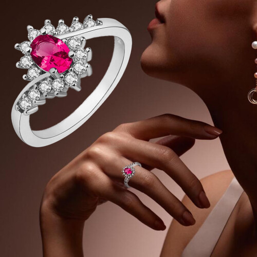 Yuehao silverring med strass, dam, storlek 7 1
