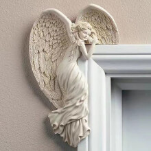 Décoration murale ange en résine pour cadre de porte, 16 x 11 cm, blanc