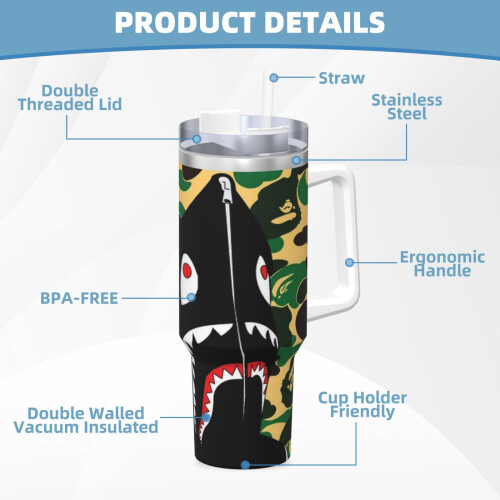 Ποτήρι κενού ατσαλιού BAPE 40oz με καπάκι και καλαμάκι 1