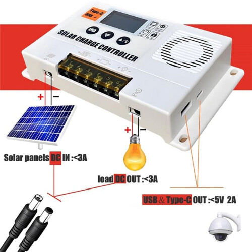 12/24V 30A PWM Solar Charge Controller, Solar Panel Regulator with LCD Display for Lithium and Flooded Batteries 1