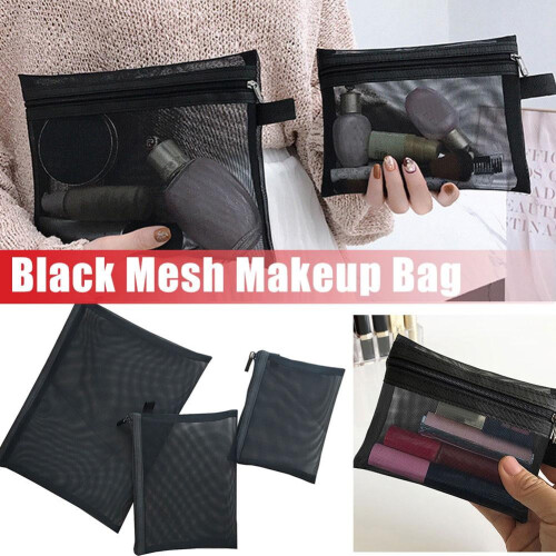 Mesh makeup bag nylon large capacity travel organizer with 2
