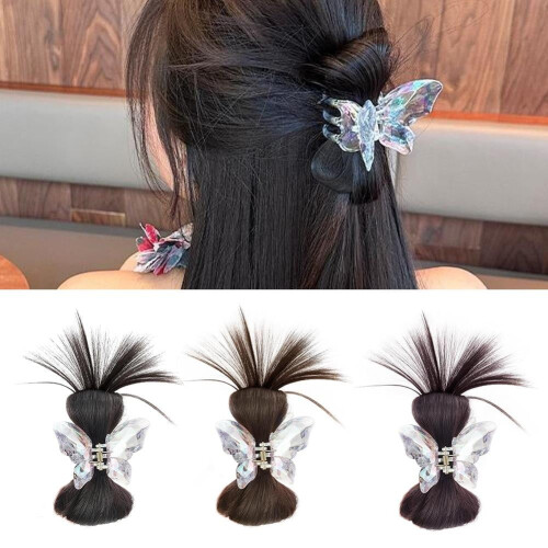 Extensión de cabello sintético liso con clip para moño 2