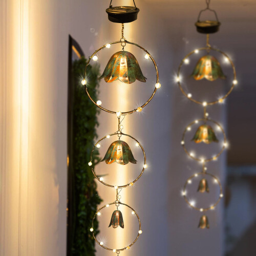 Zeceouar Solar Pendant Retro Copper Bell Rain Chain 1