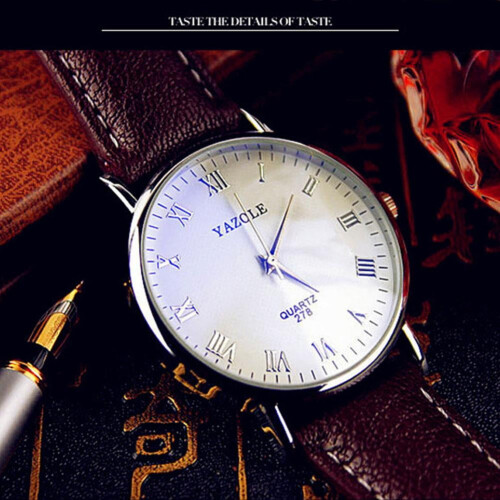 White Face Brown Strap Simple Men'S Watch 2
