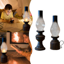 Lampe à pétrole rétro en résine noire avec bougeoir