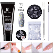 Kit d'ongles en gel poly extension Fankiway Ă paillettes transparentes
