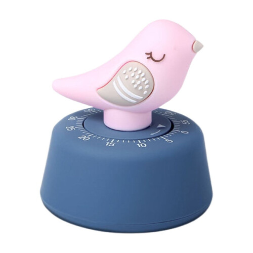 Mekanisk kjøkkentimer fugledesign 60 minutter rosa