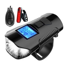 MTB bicycle headlight with speedometer, horn, USB charging,