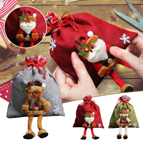 Julklappspåsar av papper med dragsko, 3 st