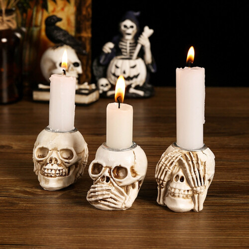 bougeoir d'Halloween décoré d'os (1 pièce)