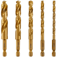 Grusce5-osainen titaanipäällysteinen HSS-poranteräsarja, 5-12 mm, kuusiokolovarsi, pikavaihto PVC-metallille, yhteensopiva sähkötyökalujen